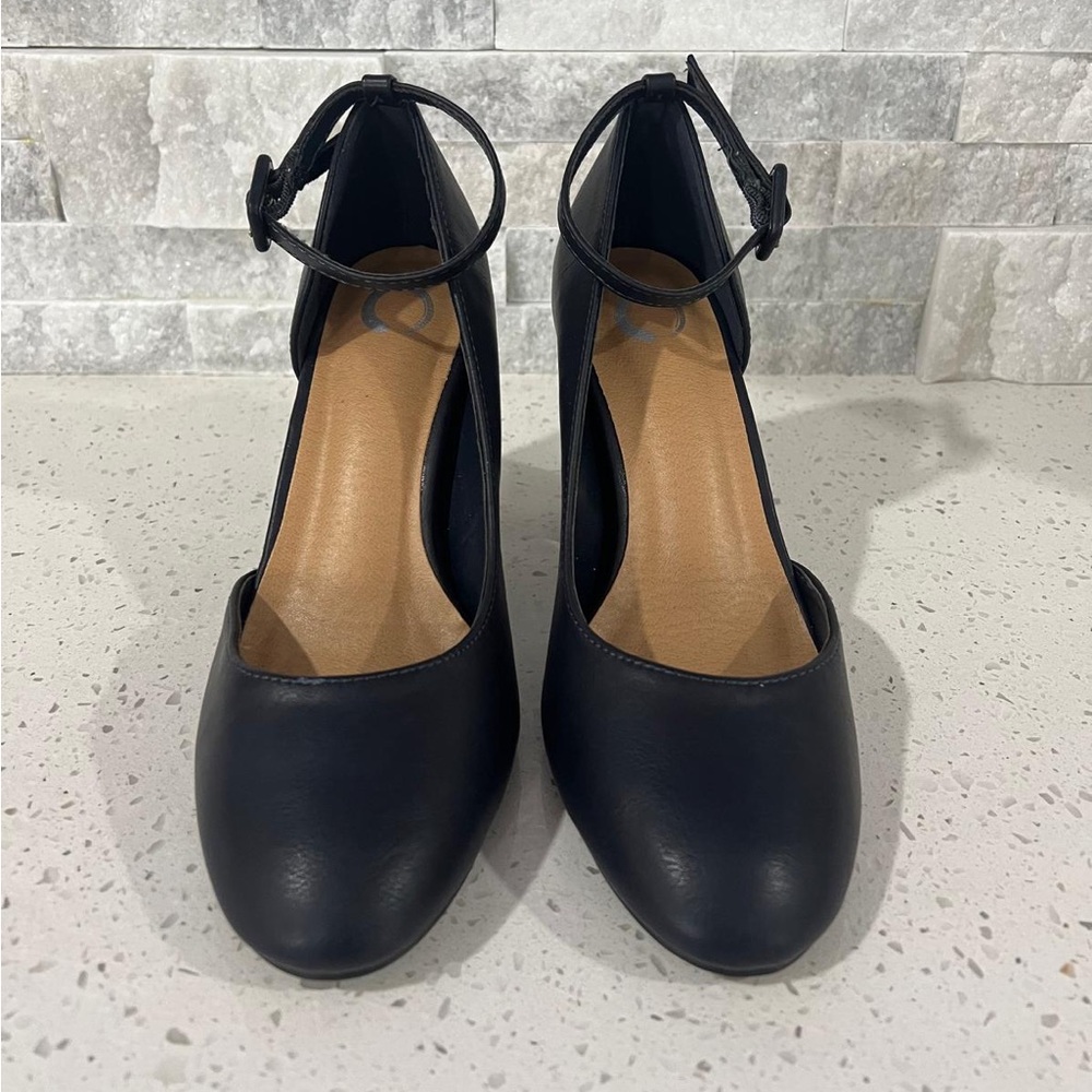 Journee Collection Navy Blue Ankle Strap Heels - Picture 4 of 7